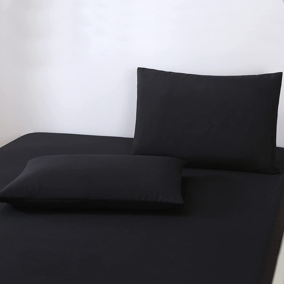 Justlinen- 4 Piece King Bed Sheet Set- 1200TC Ultra-Soft Microfibre Bed Sheets - Breathable Bedding - Wrinkle, Fade, Stain Resistant - Deep Pocket (Black, King)