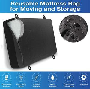 King Size Mattress Bags for Moving and Storage,Waterproof Dust-Proof Mattress Storage Bag with 4 Handles and Zipper,Reusable Mattress Cover for Outdoor Mattress Protector,Black