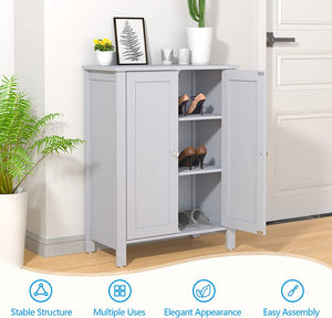 Bathroom Floor Storage Cabinet, Free Standing Storage Organizer, with Double Door, Adjustable Shelf, Modern Home Furniture, 60Cm X 30Cm X 80Cm (Grey)