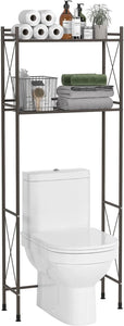 over the Toilet Storage Shelf, 2-Tier Bathroom Organizer Space Saver, Free-Standing above Toilet Rack Metal Bathroom Shelves (Brown, 2 Tier)