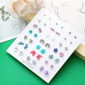 52 Pairs Colorful Cute Stud Earrings Set Stainless Steel Earrings for Girls