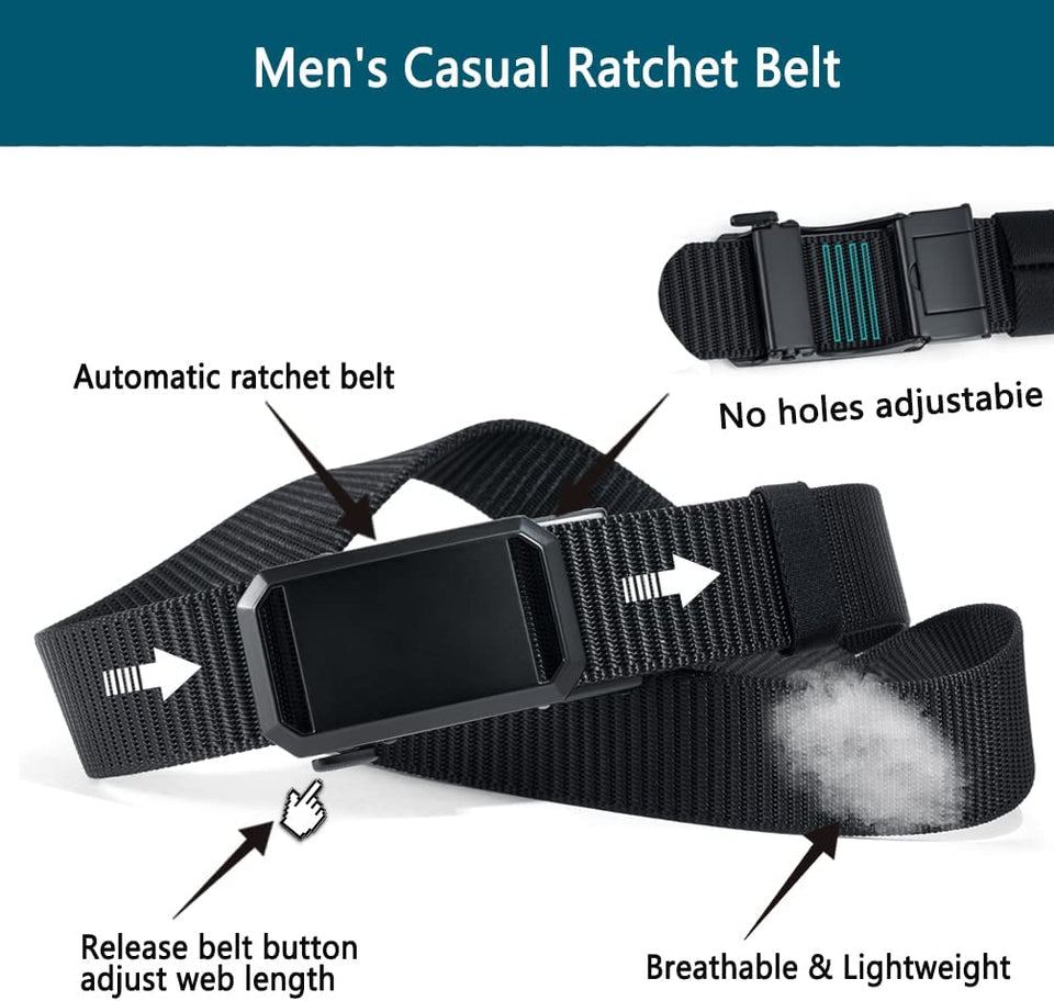 Men'S Belt,  Ratchet Belt for Men Casual, Nylon Jeans Belt with Click Buckle, Breathable Fabric Waist Strap Easy Adjustable Trim to Fit