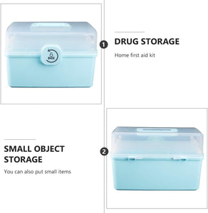 Household Medical Kit Portable Medicine Box Storage Locked Organizer Fold Organiser Blue 34X21.5CM