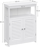 Wooden Bathroom Floor Cabinet Storage Organiser Rack, Kitchen Cupboard Free Standing, with Double Shutter Doors, White BBC40WT