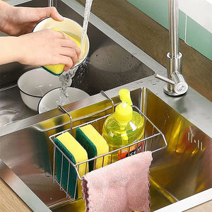 Sink Caddy with Self-Adhesive Sponge and Soap Holder, Kitchen Sink Rack, Stainless Steel Hanging In-Sink Caddy, Kitchen Sink Storage Organizer Basket and Sink Draining Towel Rack