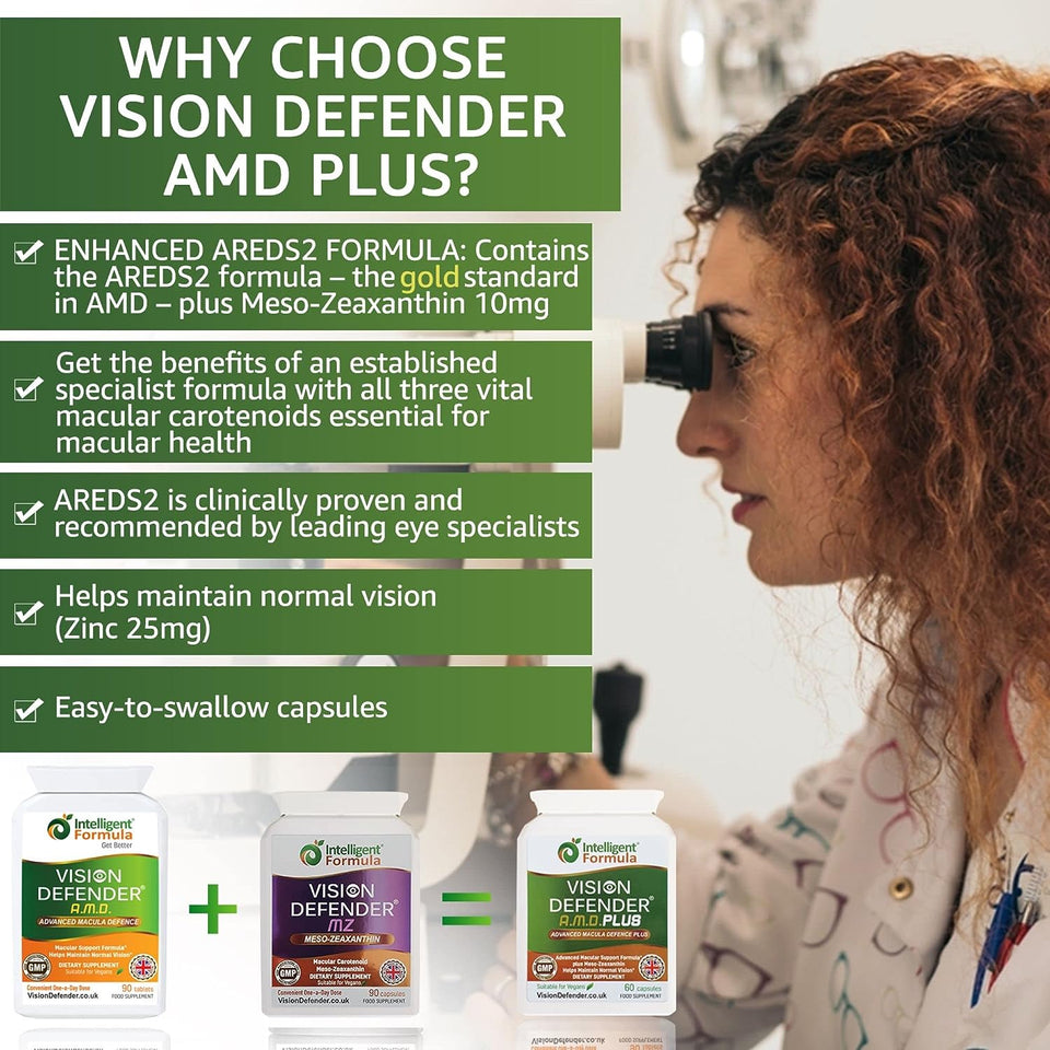 plus Eye Supplement: AREDS2 Formula Vitamins, Minerals (Lutein, Zinc) Enhanced with Meso-Zeaxanthin for Complete Eyes/Eyesight Health Care & Support. 60 Easy-To-Swallow Vegan Capsules