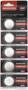 Warriors 2032 CR2032 Coin Button Cell 3V 3 Volt Lithium Batteries 5X Retail Pack Compliant with Coin Battery Safety Standards 2020