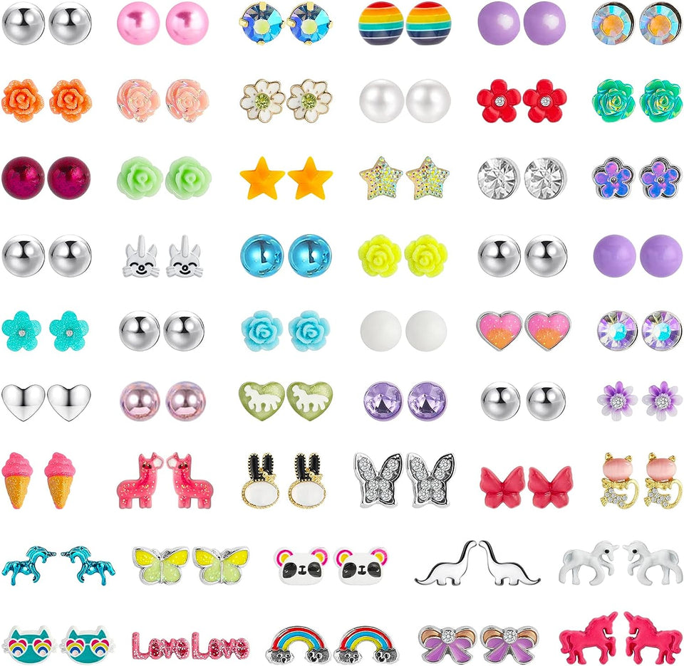 52 Pairs Colorful Cute Stud Earrings Set Stainless Steel Earrings for Girls
