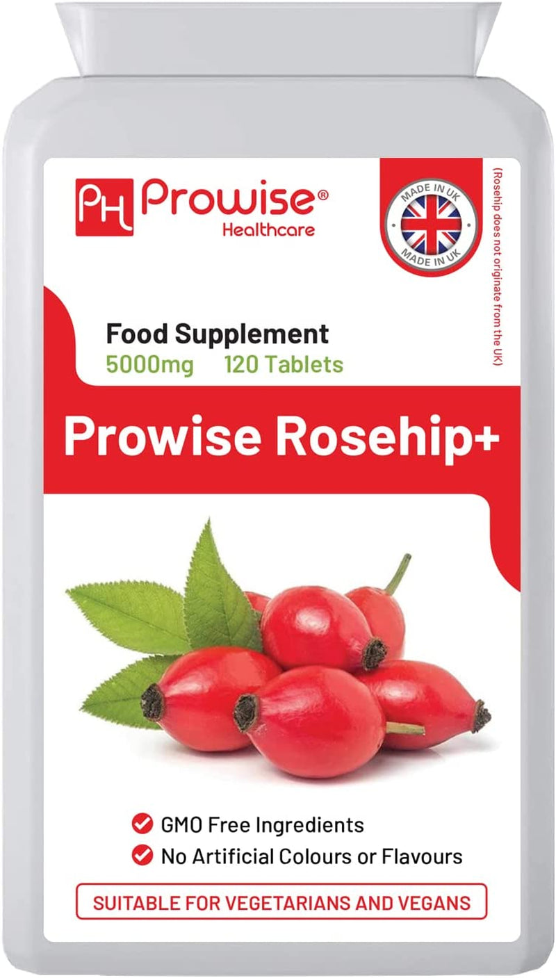 Rosehip Health+ 5000Mg 120 Vegetarian & Vegan Tablets | High Strength Rosehip Tablets Supplements - UK Manufactured | GMP Standards by Prowise Healthcare