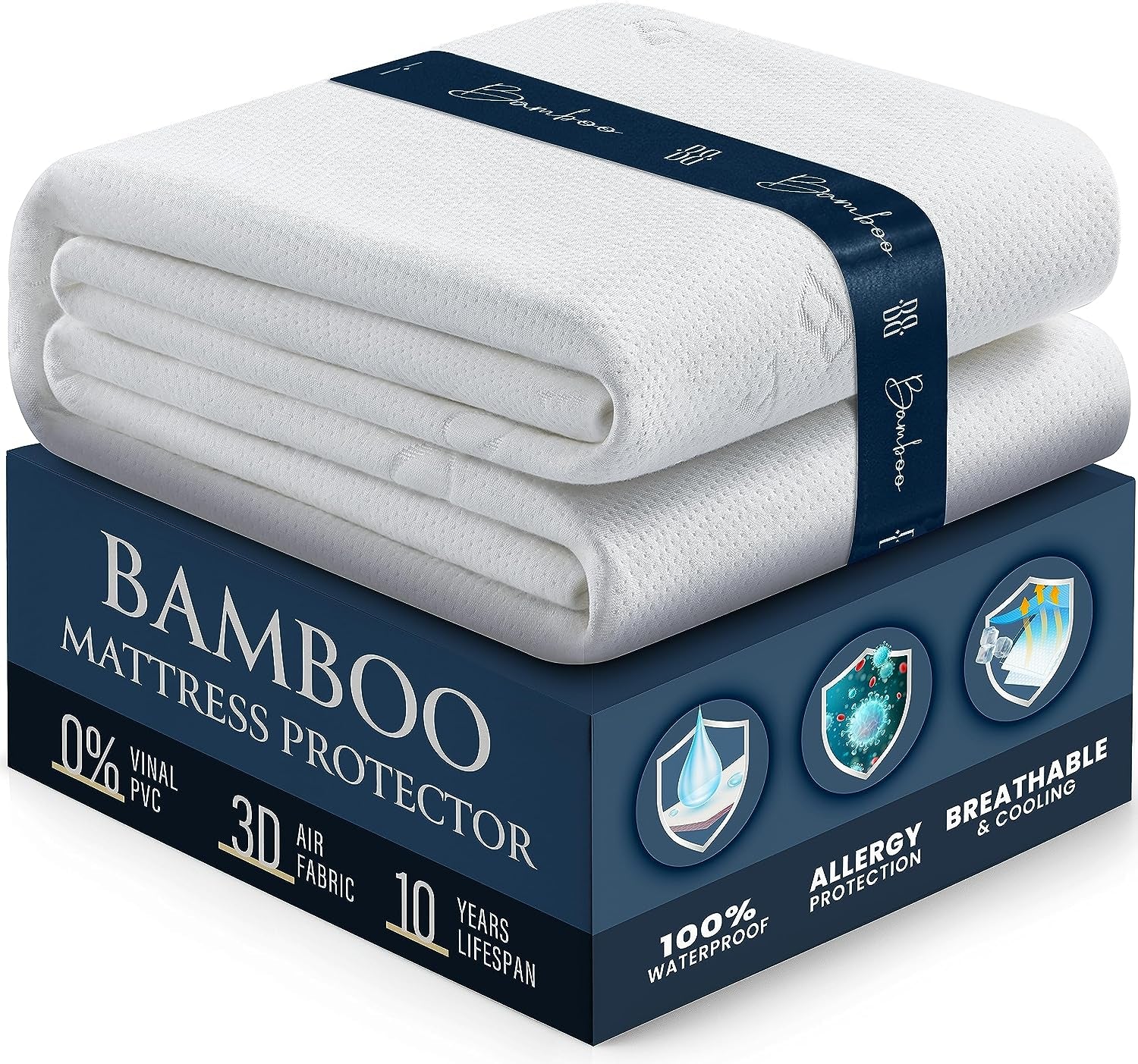 PlushDeluxe Premium Bamboo Mattress Protector – Queen Size, Waterproof, &  Ultra Soft Breathable Noiseless Washable Bed Mattress Cover for Comfort 