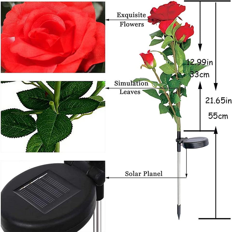 Solar Rose Lights Outdoor Solar Garden Stake Lights, 2 PCS Solar Flowers Lights Outdoor Garden, Waterproof LED Roses Flowers Lights Yard Decorations Outdoor Color Changing (Red)