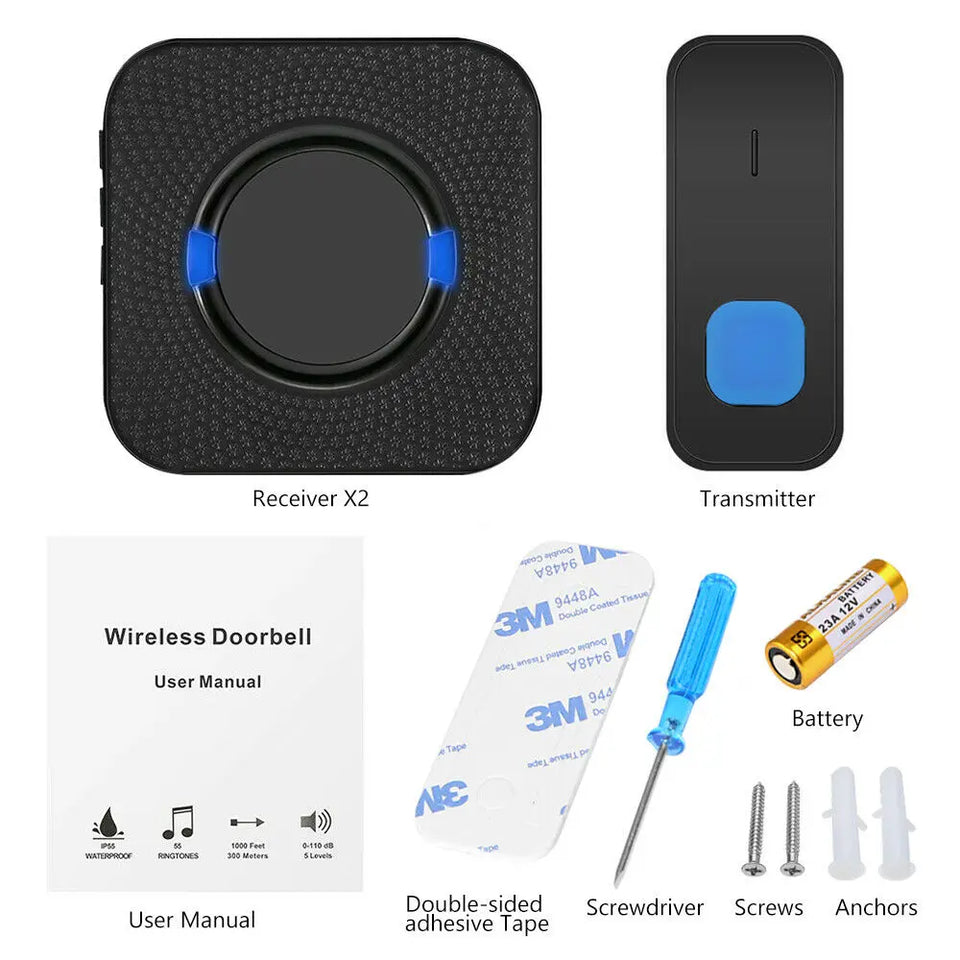 Wireless Door Bell Waterproof Doorbell Plugin Receiver 300M Long Range Remote Door Bell Ringer Wireless Portable Doorbell with 1 Waterproof Transmitter and 2 Plug-in Receivers pattanaustralia